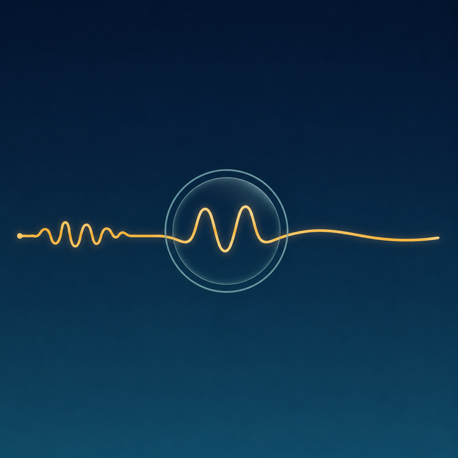 A chaotic line passing through a lens and emerging as a calm, readable wave